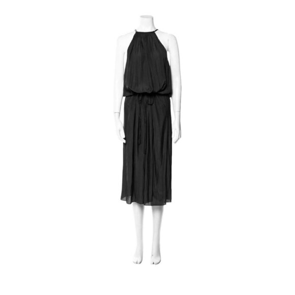 Ramy Brook Size S Black Halter‎ neck Dress With Braided Waist Tie Belt Pockets - Picture 1 of 7